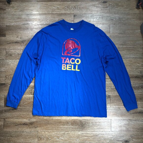 Taco Bell Adult 2XL Blue Long Sleeve T-Shirt Official Ombre Graphic Retro Logo - Picture 1 of 5